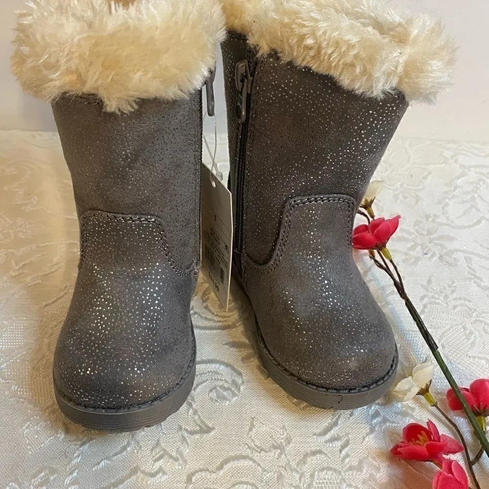 💥Cat & Jack Girl Karley faux fur glitter Boot -5